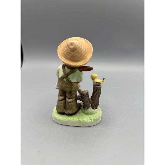 Vintage Bisque Boy Figurine with Bird & Broom Homco Style Japan 4.5” - Picture 3 of 6